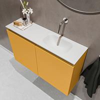 MONDIAZ TURE Toiletmeubel 80x23x50cm met 0 kraangaten 2 deuren ocher mat Wastafel Eden rechts Solid Surface Wit FK75341168