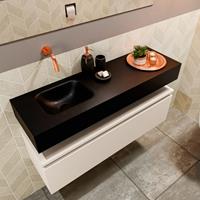 MONDIAZ ANDOR Toiletmeubel 100x30x30cm met 0 kraangaten 1 lades linen mat Wastafel Lex links Solid Surface Zwart FK75343672