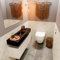 MONDIAZ ANDOR Toiletmeubel 100x30x30cm met 1 kraangaten 1 lades linen mat Wastafel Lex midden Solid Surface Zwart FK75343669