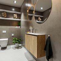 MONDIAZ TURE Toiletmeubel 80x23x50cm met 0 kraangaten 2 deuren washed oak mat Wastafel Eden midden Solid Surface Wit FK75341284