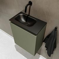 MONDIAZ TURE Toiletmeubel 40x23x50cm met 0 kraangaten 1 deuren army mat Wastafel Eden links Solid Surface Zwart FK75341479