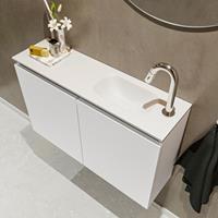 MONDIAZ TURE Toiletmeubel 80x23x50cm met 1 kraangaten 2 deuren talc mat Wastafel Eden rechts Solid Surface Wit FK75341017