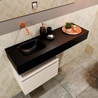 MONDIAZ ANDOR Toiletmeubel 100x30x30cm met 0 kraangaten 1 lades linen mat Wastafel Lex links Solid Surface Zwart FK75344030