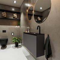 MONDIAZ TURE Toiletmeubel 100x23x50cm met 1 kraangaten 2 deuren dark grey mat Wastafel Eden rechts Solid Surface Zwart FK75341440