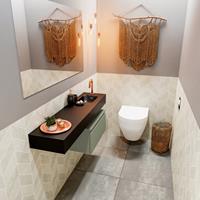 MONDIAZ ANDOR Toiletmeubel 120x30x30cm met 1 kraangaten 1 lades army mat Wastafel Lex rechts Solid Surface Zwart FK75343999