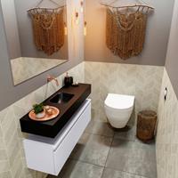 MONDIAZ ANDOR Toiletmeubel 100x30x30cm met 0 kraangaten 1 lades cale mat Wastafel Lex midden Solid Surface Zwart FK75343699