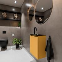 MONDIAZ TURE Toiletmeubel 40x23x50cm met 1 kraangaten 1 deuren ocher mat Wastafel Eden rechts Solid Surface Zwart FK75341509