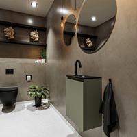 MONDIAZ TURE Toiletmeubel 40x23x50cm met 1 kraangaten 1 deuren army mat Wastafel Eden rechts Solid Surface Zwart FK75341480