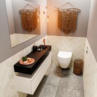 MONDIAZ ANDOR Toiletmeubel 120x30x30cm met 1 kraangaten 1 lades linen mat Wastafel Lex rechts Solid Surface Zwart FK75343679