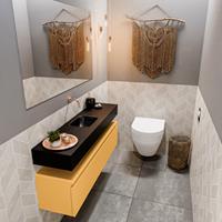 MONDIAZ ANDOR Toiletmeubel 120x30x30cm met 0 kraangaten 1 lades ocher mat Wastafel Lex midden Solid Surface Zwart FK75343618