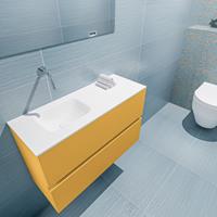 MONDIAZ ADA Toiletmeubel 80x30x50cm met 0 kraangaten 2 lades ocher mat Wastafel Lex links Solid Surface Wit FK75341868