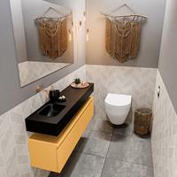 MONDIAZ ANDOR Toiletmeubel 120x30x30cm met 0 kraangaten 1 lades ocher mat Wastafel Lex links Solid Surface Zwart FK75343620