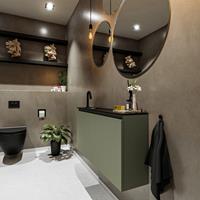 MONDIAZ TURE Toiletmeubel 100x23x50cm met 1 kraangaten 2 deuren army mat Wastafel Eden links Solid Surface Zwart FK75341496