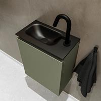 MONDIAZ TURE Toiletmeubel 40x23x50cm met 1 kraangaten 1 deuren army mat Wastafel Eden links Solid Surface Zwart FK75341478