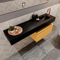 MONDIAZ ANDOR Toiletmeubel 120x30x30cm met 1 kraangaten 1 lades ocher mat Wastafel Lex rechts Solid Surface Zwart FK75344011