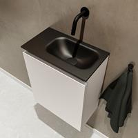 MONDIAZ TURE Toiletmeubel 40x23x50cm met 0 kraangaten 1 deuren linen mat Wastafel Eden rechts Solid Surface Zwart FK75341568