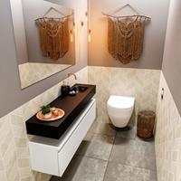 MONDIAZ ANDOR Toiletmeubel 120x30x30cm met 0 kraangaten 1 lades talc mat Wastafel Lex rechts Solid Surface Zwart FK75343477