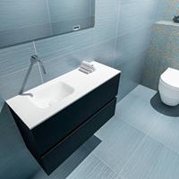 MONDIAZ ADA Toiletmeubel 80x30x50cm met 0 kraangaten 2 lades urban mat Wastafel Lex links Solid Surface Wit FK75341752