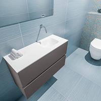 MONDIAZ ADA Toiletmeubel 80x30x50cm met 0 kraangaten 2 lades dark grey mat Wastafel Lex rechts Solid Surface Wit FK75341783