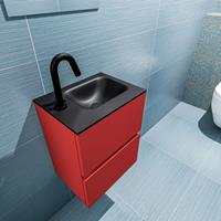 MONDIAZ ADA Toiletmeubel 40x30x50cm met 1 kraangaten 2 lades fire mat Wastafel Lex rechts Solid Surface Zwart FK75342234