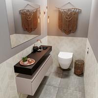 MONDIAZ ANDOR Toiletmeubel 120x30x30cm met 0 kraangaten 1 lades smoke mat Wastafel Lex rechts Solid Surface Zwart FK75343564