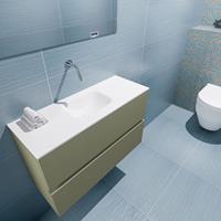 MONDIAZ ADA Toiletmeubel 80x30x50cm met 0 kraangaten 2 lades army mat Wastafel Lex midden Solid Surface Wit FK75341837