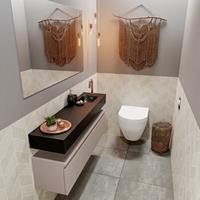 MONDIAZ ANDOR Toiletmeubel 120x30x30cm met 1 kraangaten 1 lades smoke mat Wastafel Lex rechts Solid Surface Zwart FK75343563