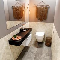 MONDIAZ ANDOR Toiletmeubel 120x30x30cm met 0 kraangaten 1 lades talc mat Wastafel Lex rechts Solid Surface Zwart FK75343952