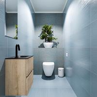 MONDIAZ ADA Toiletmeubel 40x30x50cm met 1 kraangaten 2 lades washed oak mat Wastafel Lex rechts Solid Surface Zwart FK75342321