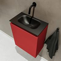 MONDIAZ TURE Toiletmeubel 40x23x50cm met 0 kraangaten 1 deuren fire mat Wastafel Eden midden Solid Surface Zwart FK75341535