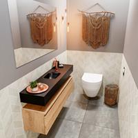 MONDIAZ ANDOR Toiletmeubel 120x30x30cm met 1 kraangaten 1 lades washed oak mat Wastafel Lex midden Solid Surface Zwart FK75343733