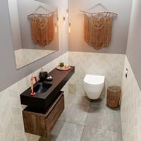 MONDIAZ ANDOR Toiletmeubel 120x30x30cm met 1 kraangaten 1 lades dark brown mat Wastafel Lex links Solid Surface Zwart FK75344069