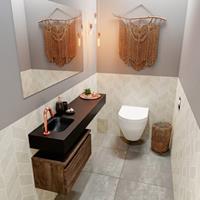 MONDIAZ ANDOR Toiletmeubel 120x30x30cm met 1 kraangaten 1 lades dark brown mat Wastafel Lex links Solid Surface Zwart FK75344069