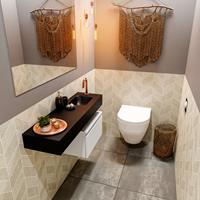 MONDIAZ ANDOR Toiletmeubel 100x30x30cm met 1 kraangaten 1 lades talc mat Wastafel Lex rechts Solid Surface Zwart FK75343947