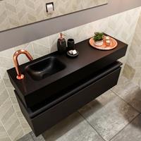 MONDIAZ ANDOR Toiletmeubel 100x30x30cm met 1 kraangaten 1 lades urban mat Wastafel Lex links Solid Surface Zwart FK75343497