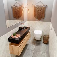 MONDIAZ ANDOR Toiletmeubel 120x30x30cm met 0 kraangaten 1 lades washed oak mat Wastafel Lex rechts Solid Surface Zwart FK75343738