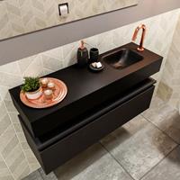 MONDIAZ ANDOR Toiletmeubel 100x30x30cm met 1 kraangaten 1 lades urban mat Wastafel Lex rechts Solid Surface Zwart FK75343499