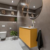 MONDIAZ TURE Toiletmeubel 100x23x50cm met 0 kraangaten 2 deuren ocher mat Wastafel Eden links Solid Surface Wit FK75341172