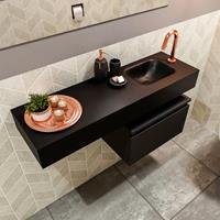 MONDIAZ ANDOR Toiletmeubel 100x30x30cm met 1 kraangaten 1 lades urban mat Wastafel Lex rechts Solid Surface Zwart FK75343959