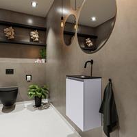 MONDIAZ TURE Toiletmeubel 40x23x50cm met 0 kraangaten 1 deuren cale mat Wastafel Eden rechts Solid Surface Zwart FK75341597