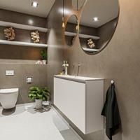 MONDIAZ TURE Toiletmeubel 100x23x50cm met 0 kraangaten 2 deuren linen mat Wastafel Eden midden Solid Surface Wit FK75341230