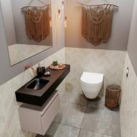 MONDIAZ ANDOR Toiletmeubel 100x30x30cm met 0 kraangaten 1 lades smoke mat Wastafel Lex links Solid Surface Zwart FK75343982