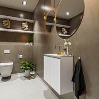 MONDIAZ TURE Toiletmeubel 60x23x50cm met 0 kraangaten 2 deuren talc mat Wastafel Eden links Solid Surface Wit FK75341010