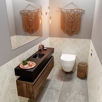 MONDIAZ ANDOR Toiletmeubel 120x30x30cm met 1 kraangaten 1 lades dark brown mat Wastafel Lex midden Solid Surface Zwart FK75343762