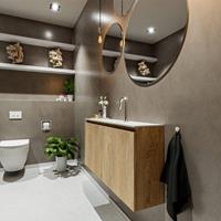 MONDIAZ TURE Toiletmeubel 100x23x50cm met 1 kraangaten 2 deuren washed oak mat Wastafel Eden midden Solid Surface Wit FK75341289