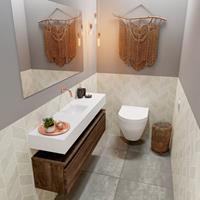 MONDIAZ ANDOR Toiletmeubel 120x30x30cm met 0 kraangaten 1 lades dark brown mat Wastafel Lex midden Solid Surface Wit FK75343415
