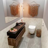 MONDIAZ ANDOR Toiletmeubel 120x30x30cm met 1 kraangaten 1 lades dark brown mat Wastafel Lex rechts Solid Surface Zwart FK75343766