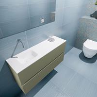 MONDIAZ ADA Toiletmeubel 100x30x50cm met 0 kraangaten 2 lades army mat Wastafel Lex links Solid Surface Wit FK75341845