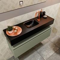 MONDIAZ ANDOR Toiletmeubel 100x30x30cm met 1 kraangaten 1 lades army mat Wastafel Lex midden Solid Surface Zwart FK75343582