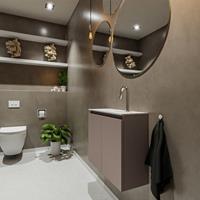 MONDIAZ TURE Toiletmeubel 60x23x50cm met 1 kraangaten 2 deuren smoke mat Wastafel Eden midden Solid Surface Wit FK75341097